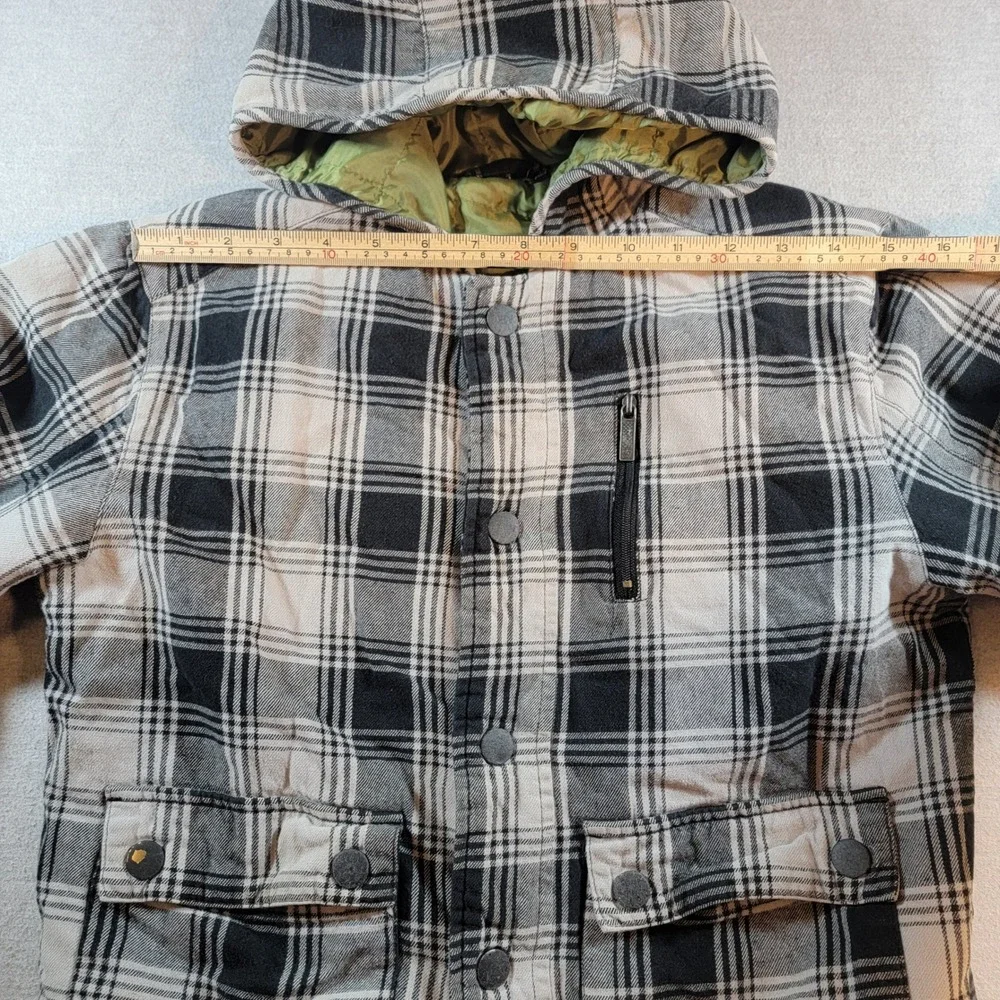 Plaid Hooded Jacket Kids Size Unknown Black White Gray Good Flannel